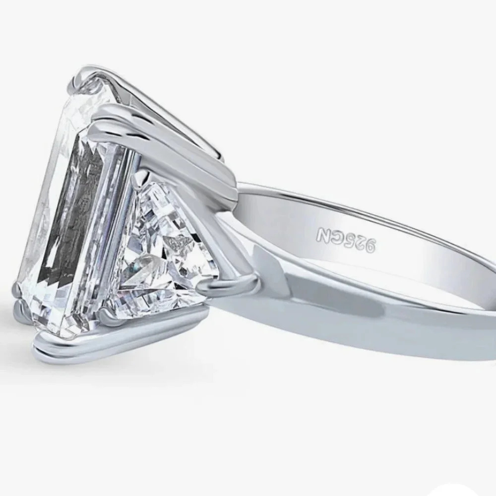 3 Stone 6CTW Emerald Cut Lab Created Diamond in Sterling Silver Size 7 - Picture 5 of 8